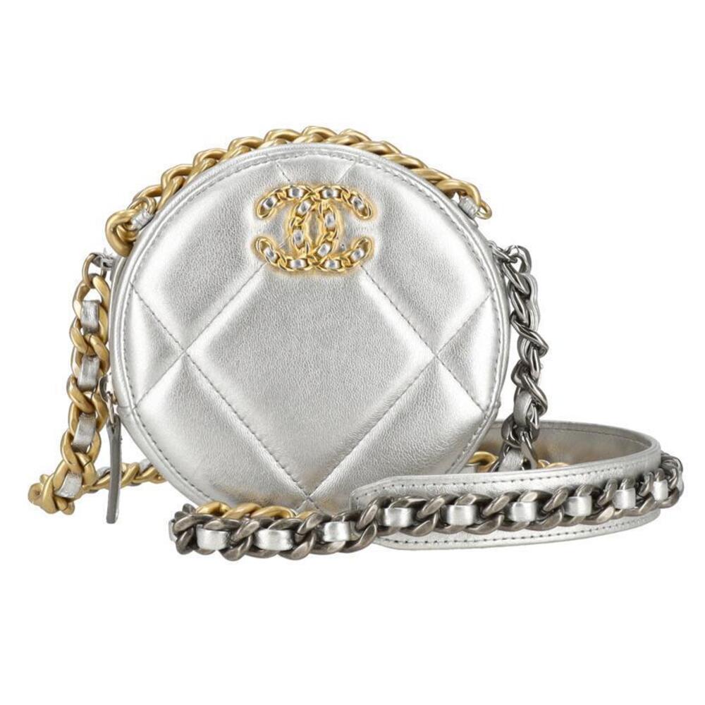 CHANEL Round Chain Shoulder Bag Silver